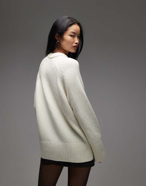 ARKET wool blend sweater with raglan sleeves in off white