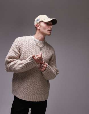 Arket ARKET wool cable knit jumper in beige melange-White