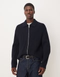 [Arket] ARKET wool chunky knitted rib cardigan with two-way zip in navy blue M Navy Blue