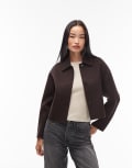 [Arket] ARKET wool double layer cropped shacket in brown 38 Brown