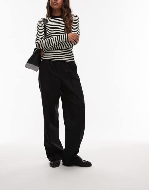 ARKET wool flannel straight leg trousers with elasticated waist in black - view 1