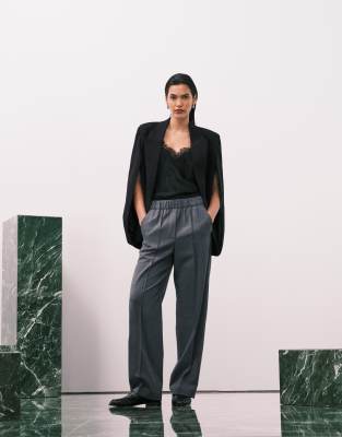Arket ARKET wool flannel straight leg trousers with elasticated waist in grey