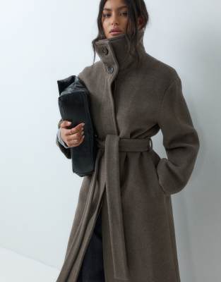 Arket Wool Funnel Neck Long Coat In Brown