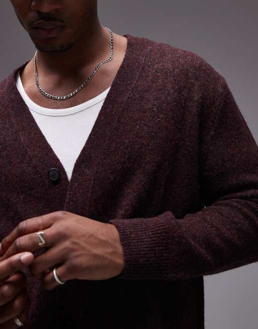 ARKET wool knit cardigan with button front in red burgundy