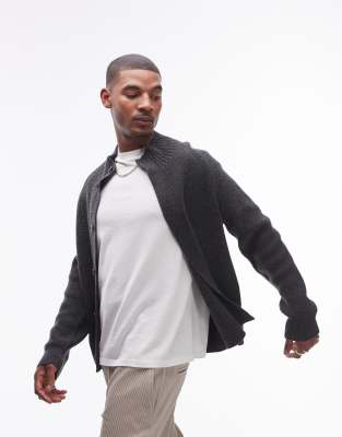 Arket Wool Knit Cardigan With Funnel Neck In Black