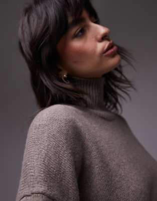 Arket Wool Knit Ribbed Funnel Neck Sweater With Split Back Neck And Turn-up Cuffs In Gray