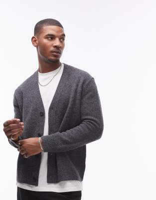 Arket ARKET wool knitted cardigan with button front in grey