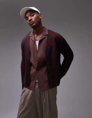 Arket ARKET wool knitted cardigan with button front in red burgundy