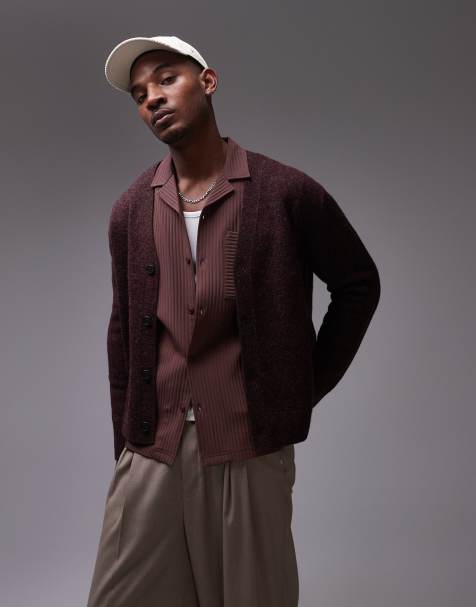 ARKET wool knitted cardigan with button front in red burgundy - view 1