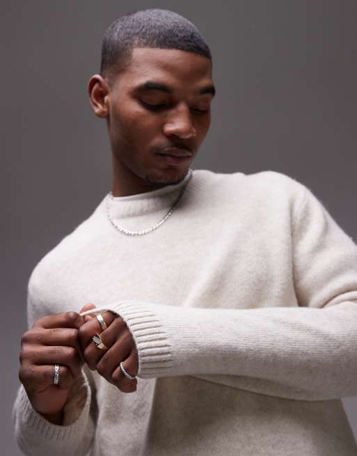 ARKET wool knitted crew neck sweater in off-white, 3 of 4