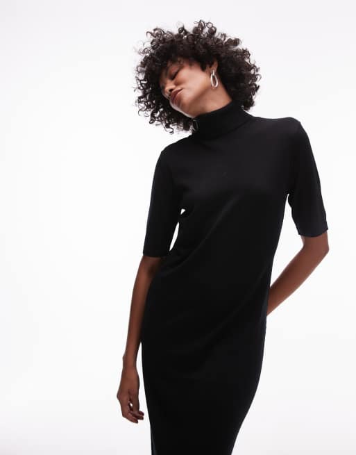 Black High-Neck Knitted Dress