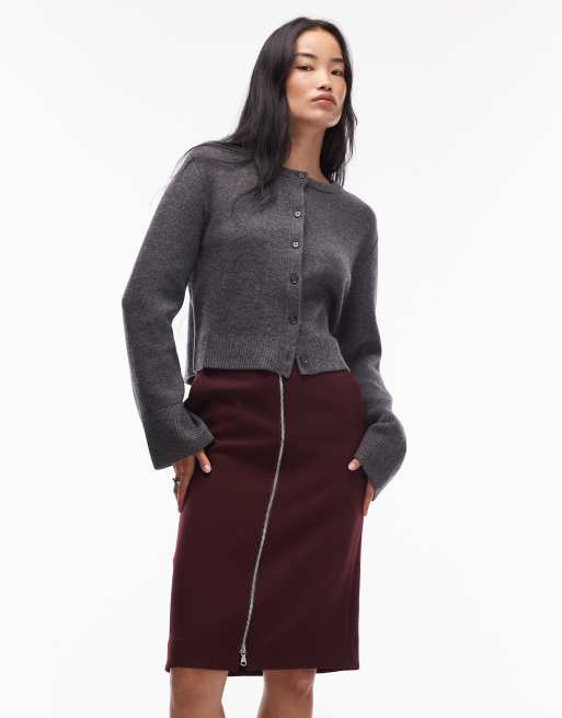 ARKET wool look mini skirt in burgundy