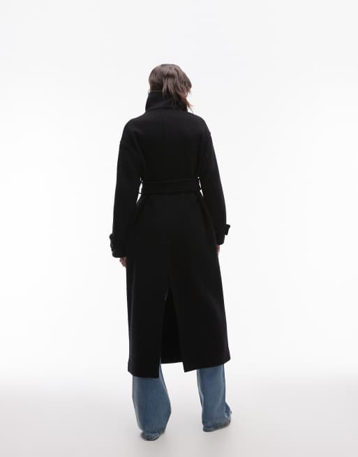 ARKET wool maxi belted trench coat with side splits in black ASOS