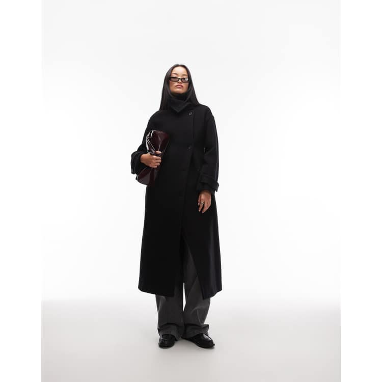 ARKET wool maxi belted trench coat with side splits in black | ASOS