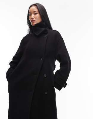 Arket Wool Maxi Belted Trench Coat With Side Splits In Black