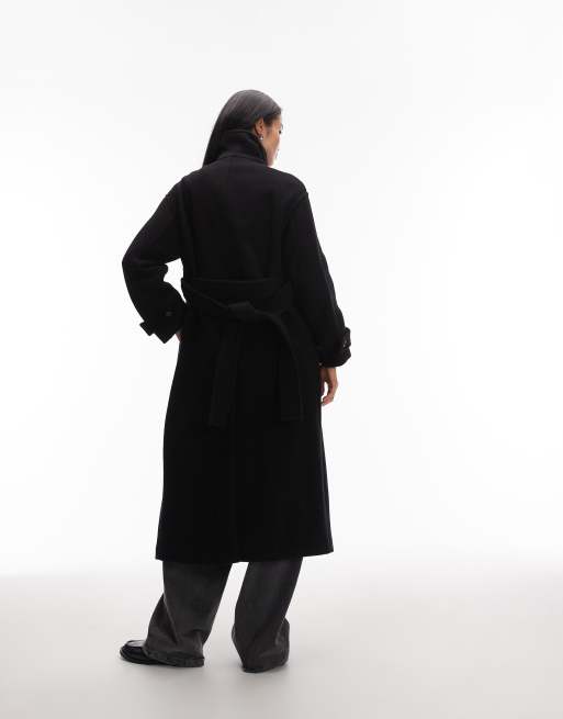 ARKET wool maxi belted trench coat with side splits in black