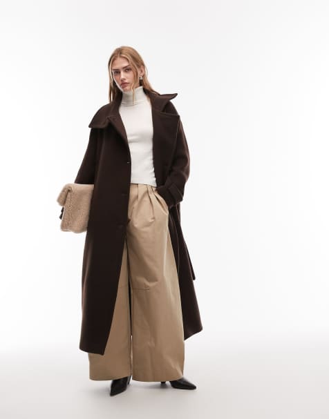 ARKET wool maxi belted trench coat with side splits in brown - view 1