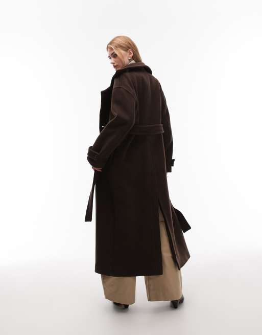 ARKET wool maxi belted trench coat with side splits in brown