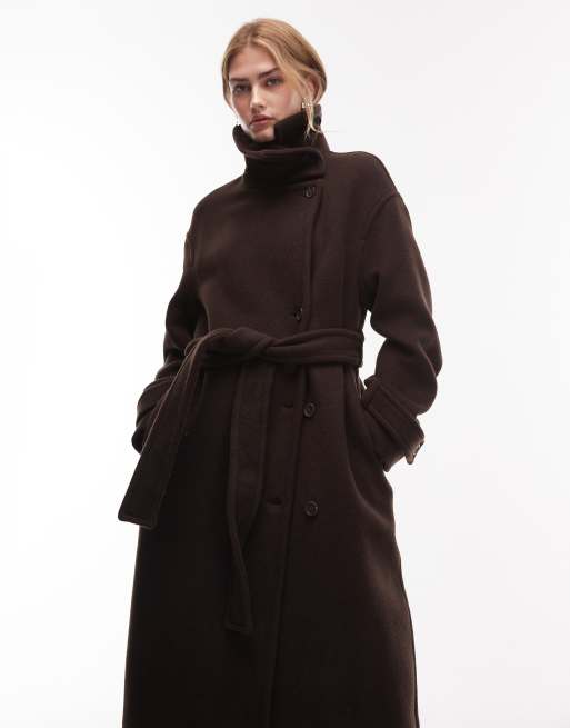 ARKET wool maxi belted trench coat with side splits in brown