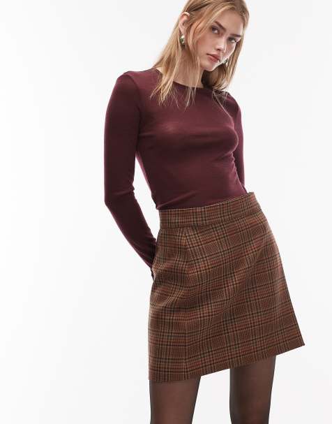 ARKET wool mini skirt in brown check - view 1