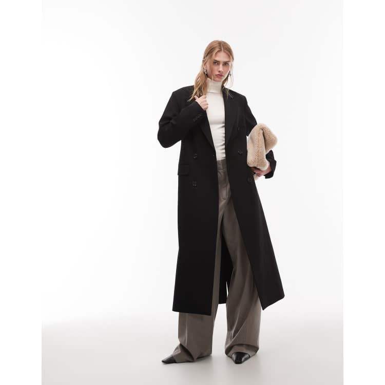 ARKET wool mix double breasted tailored maxi coat in black | ASOS