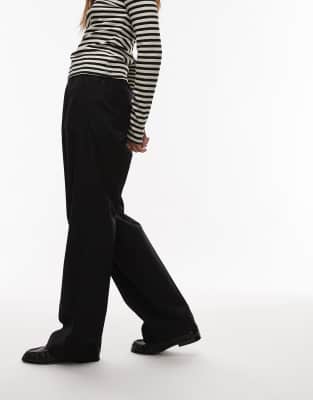Arket Wool Mix Flannel Straight Leg Pants With Elastic Waist In Black
