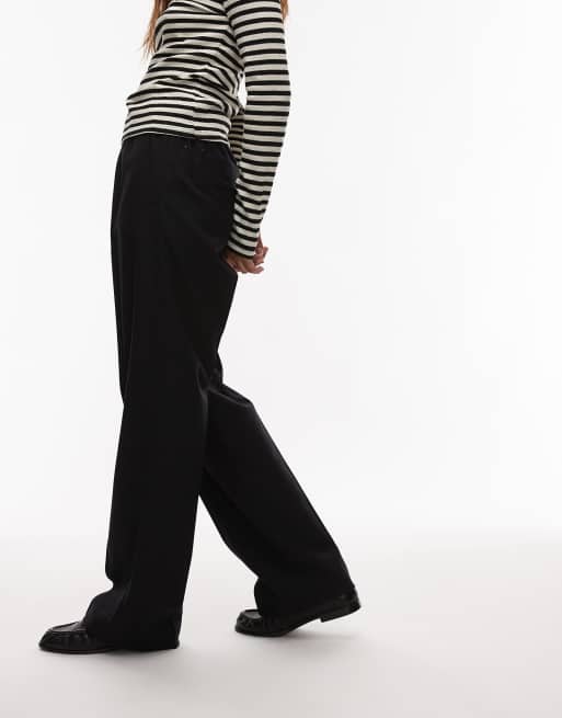 ARKET wool mix flannel straight leg pants with elastic waist in black