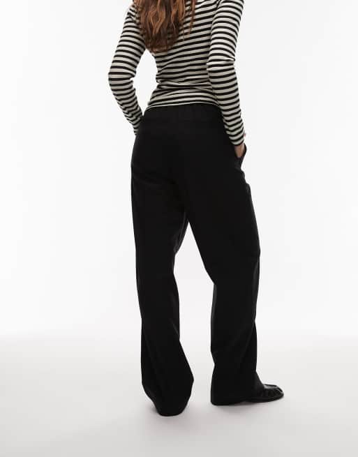 ARKET wool mix flannel straight leg pants with elastic waist in black