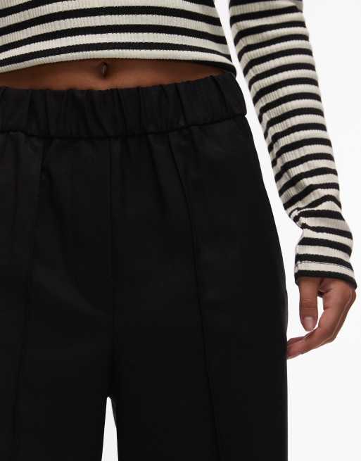 ARKET wool mix flannel straight leg pants with elastic waist in black