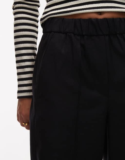 ARKET wool mix flannel straight leg pants with elastic waist in black