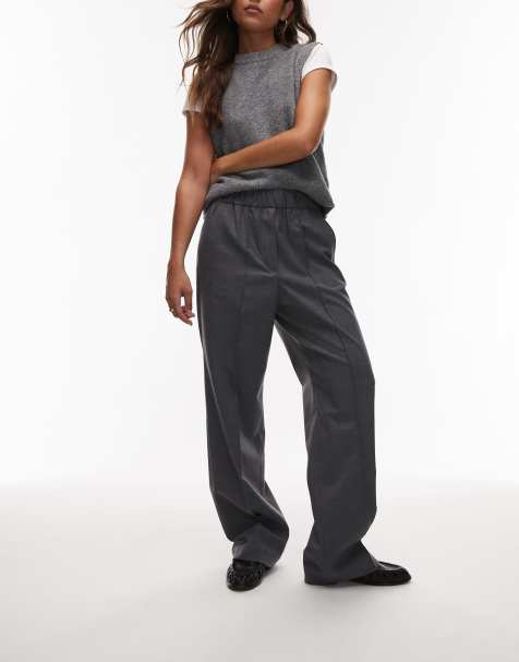 ARKET wool mix flannel straight leg pants with elastic waist in gray - view 1