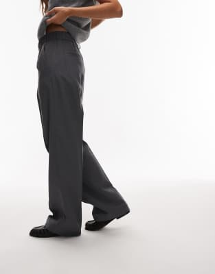 Arket Wool Mix Flannel Straight Leg Pants With Elastic Waist In Black