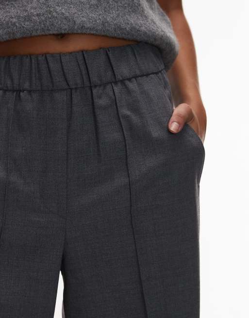 ARKET wool mix flannel straight leg pants with elastic waist in gray