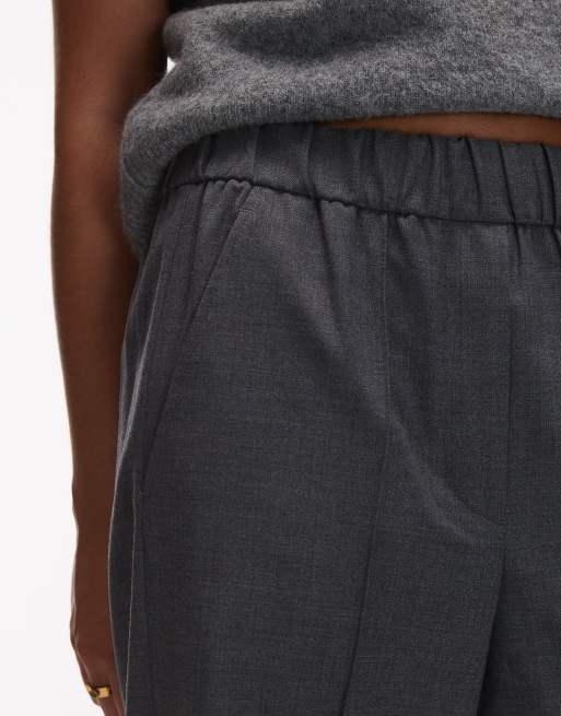 ARKET wool mix flannel straight leg pants with elastic waist in gray