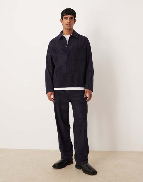 ARKET wool mix pinstripe jacket set in navy - view 1