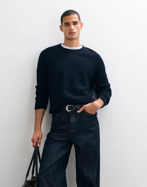 ARKET wool rich boucle crew neck jumper in navy - view 1