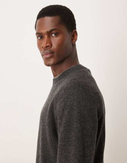 ARKET wool-rich crew neck ribbed jumper with wrist gaiter and thumb hole in dark grey, 4 of 5