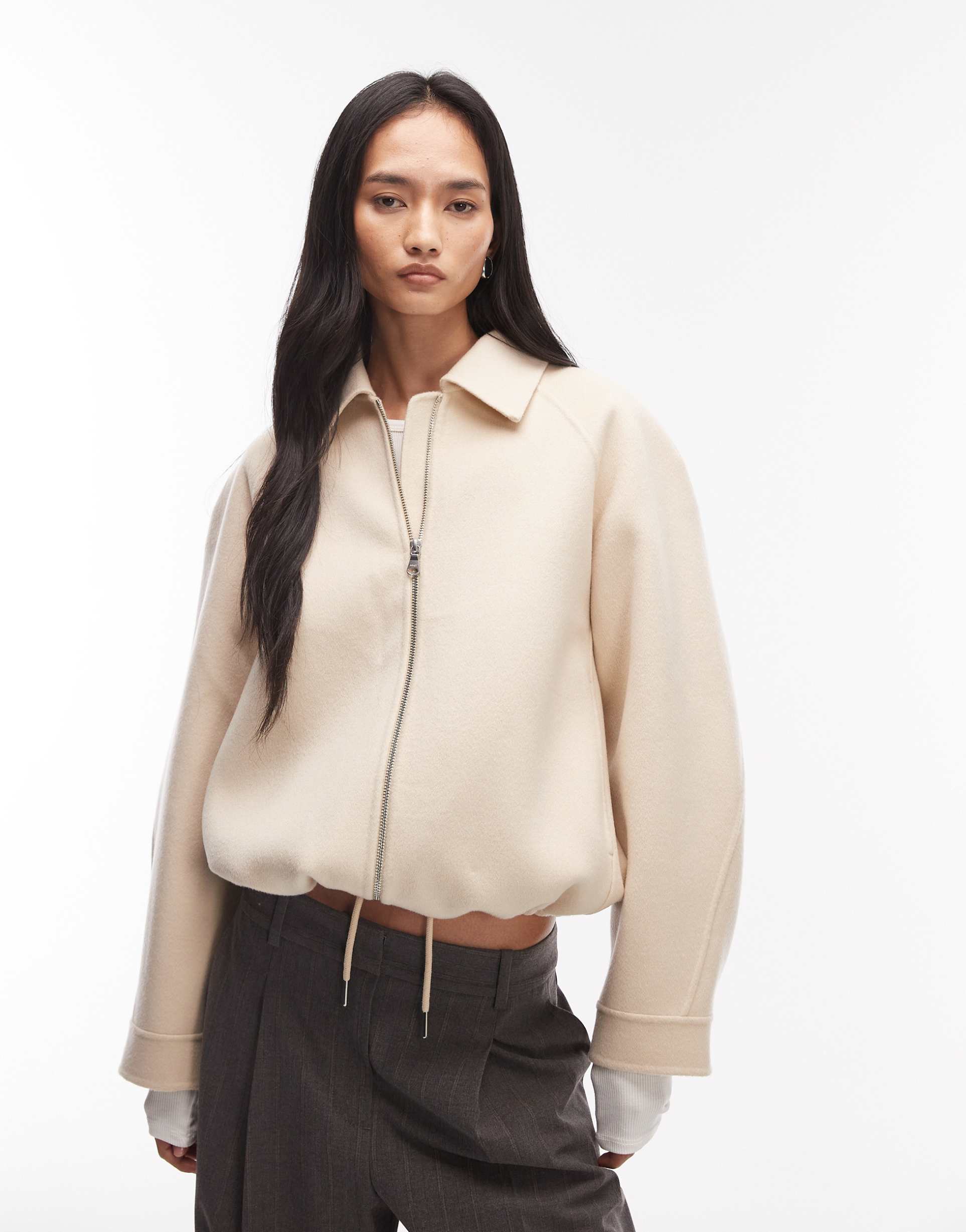 arket wool rich double blouson jacket in vanilla cream
