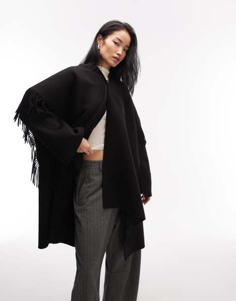ARKET wool rich double longline jacket with detachable scarf in black - view 1