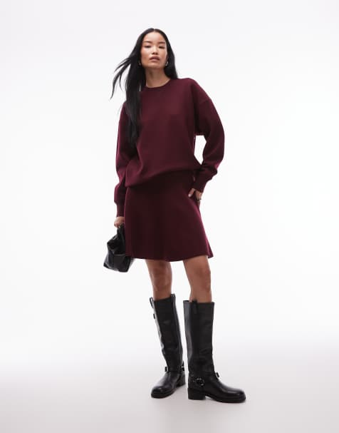 ARKET wool rich flippy mini skirt co-ord in dark red - view 1