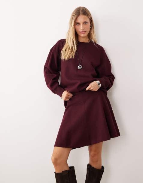 ARKET wool rich flippy mini skirt co-ord in dark red
