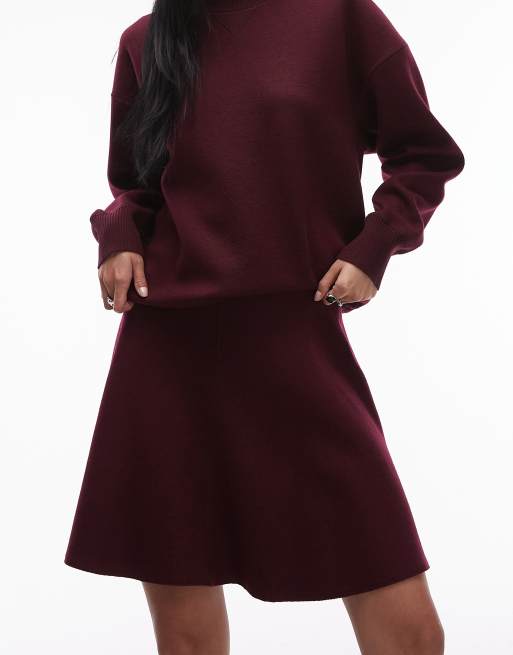 ARKET wool rich flippy mini skirt in dark red - part of a set