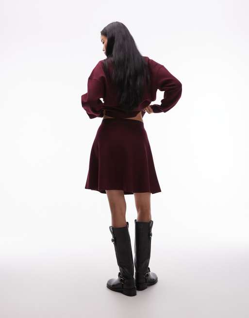 ARKET wool rich flippy mini skirt in dark red - part of a set