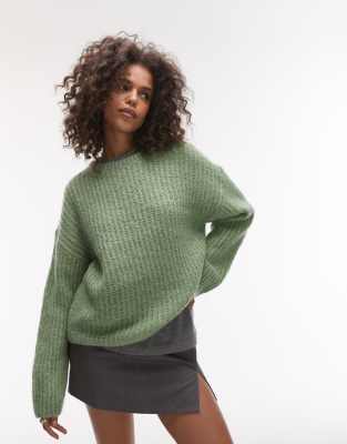 Arket ARKET wool rich hairy knitted sweater with mohair in green