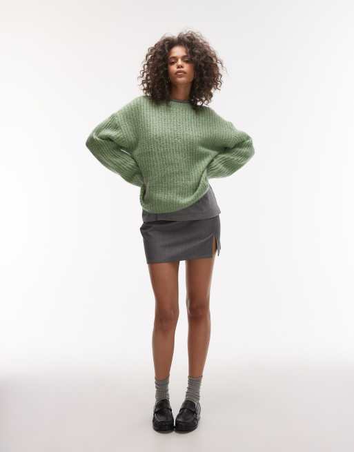 ARKET wool rich hairy knitted sweater with mohair in green