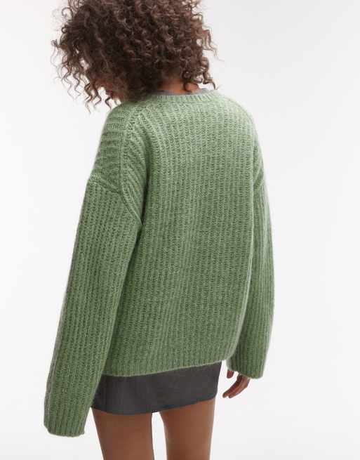 ARKET wool rich hairy knitted sweater with mohair in green