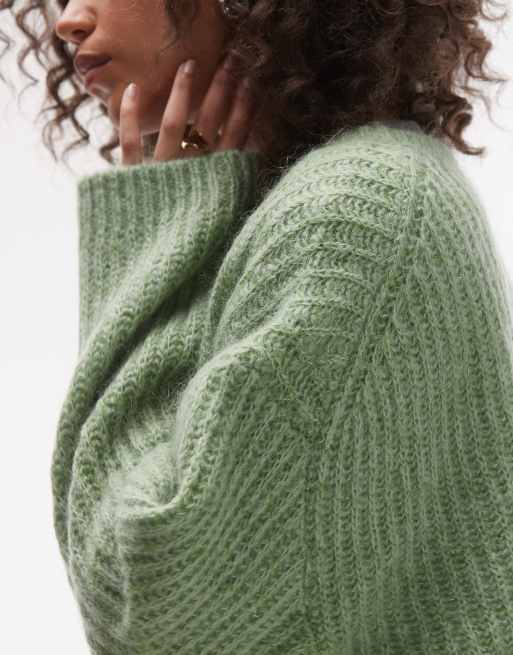 ARKET wool rich hairy knitted sweater with mohair in green