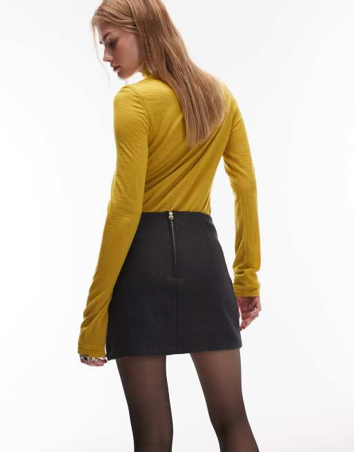 ARKET wool rich mini skirt with front pockets in dark grey, 4 of 5