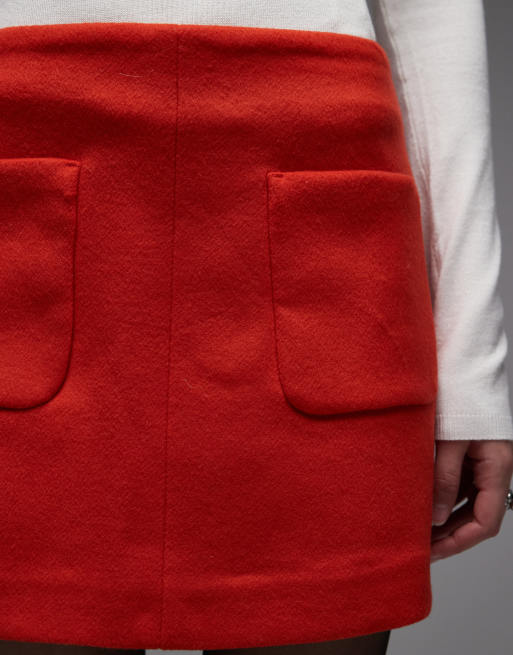 ARKET wool rich mini skirt with front pockets in orange, 5 of 5
