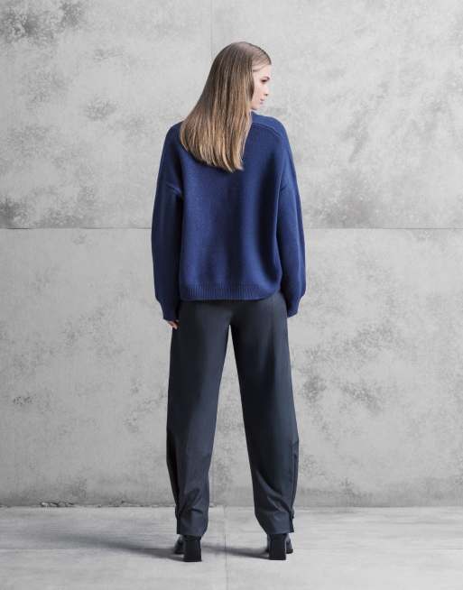 ARKET wool rich straight fit pants with ankle button closure detailing in gray, 3 of 5